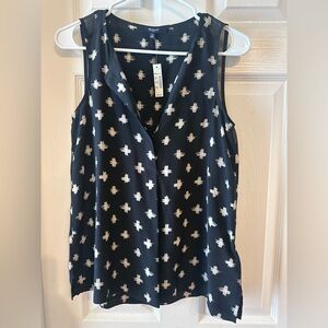 Madewell Silk Cross-Pattern/Strokedash Sleeveless Blouse -100% silk
 XS NWT